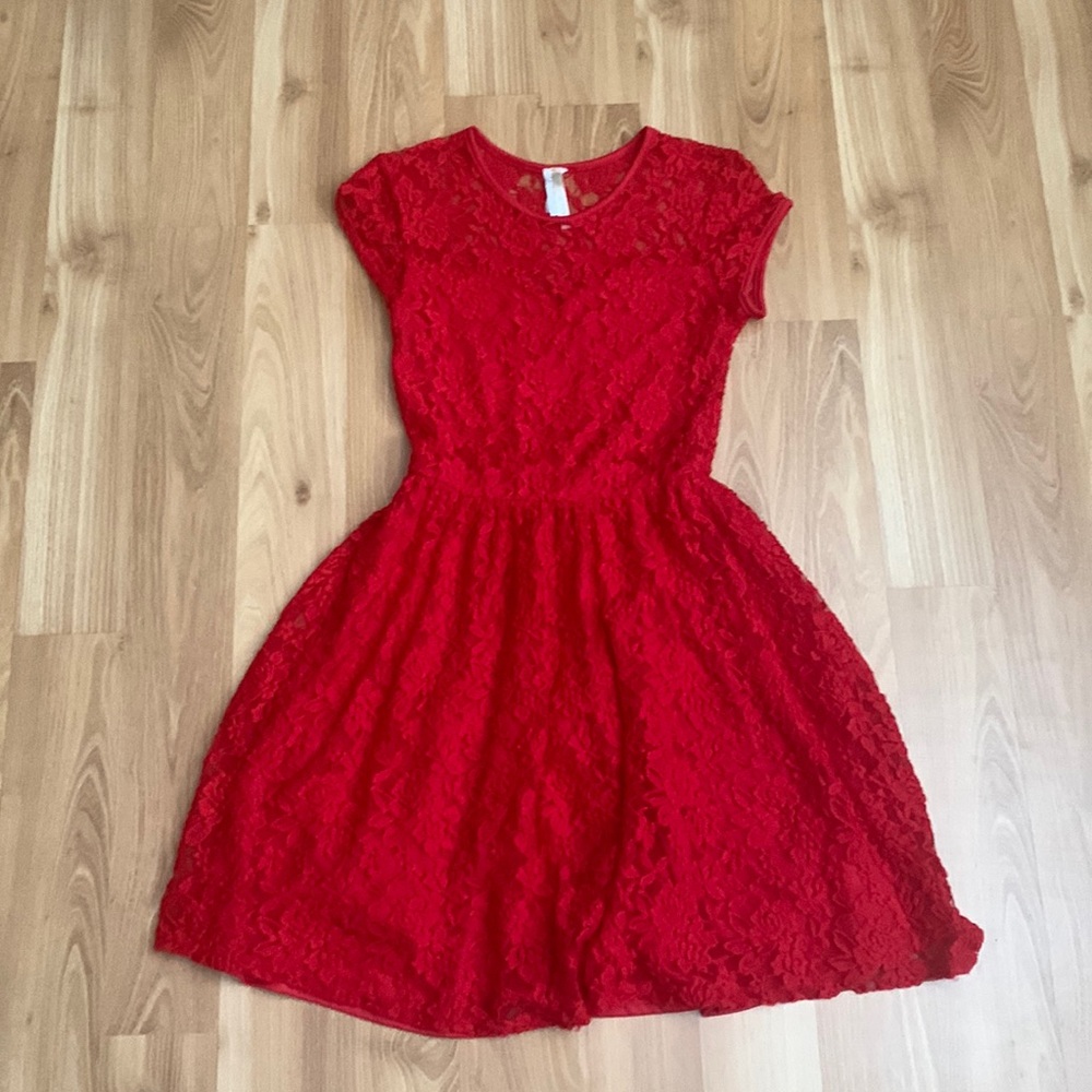 Red Floral Lace Dress | Size L Junior